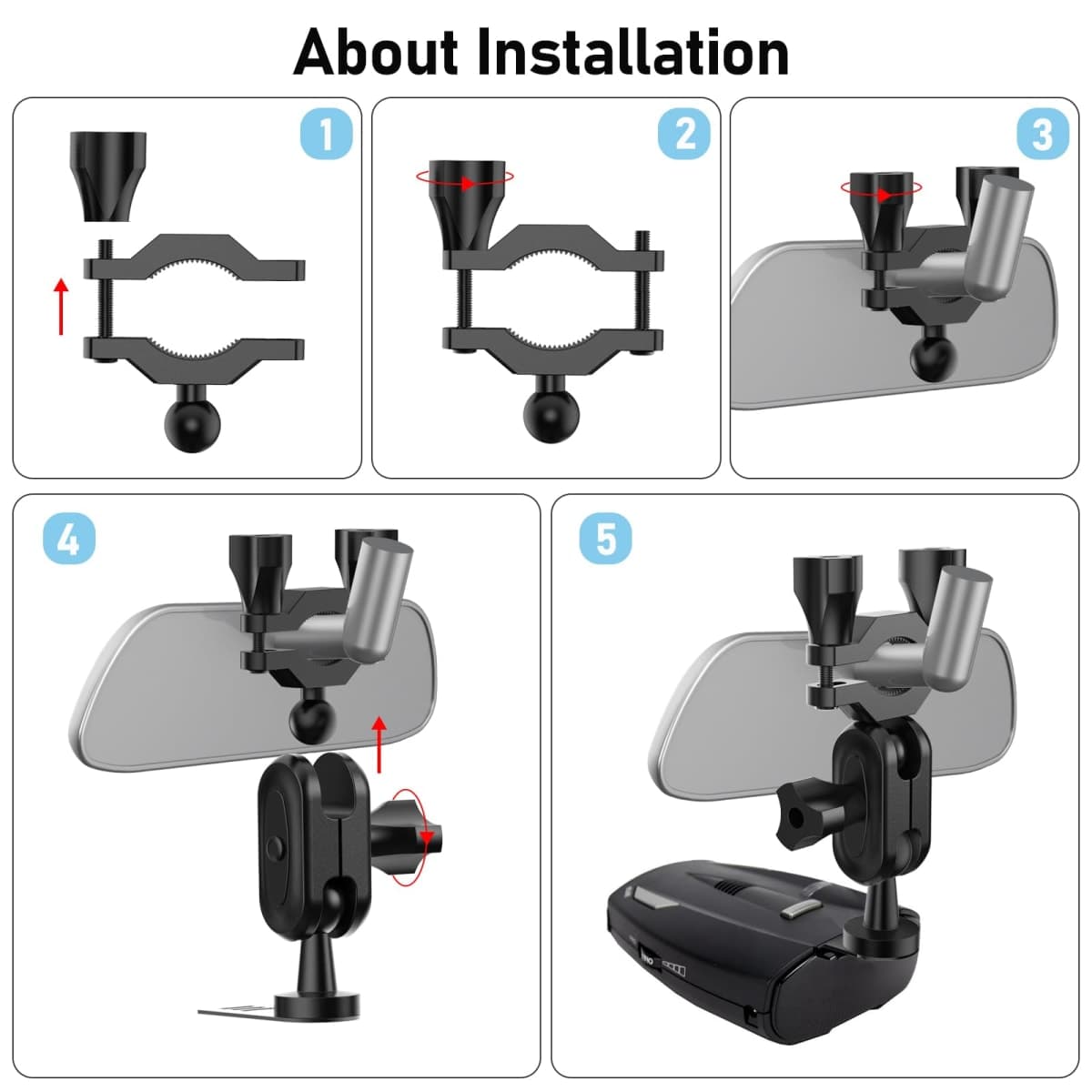 SDSACZMU Car Rear View Mirror Radar Detector Mount, for Cobra RAD 480i Radar Detector,Easy to Install (at Least 1 inch of Clear Rod Space is Required for Installation) thumbnail 4