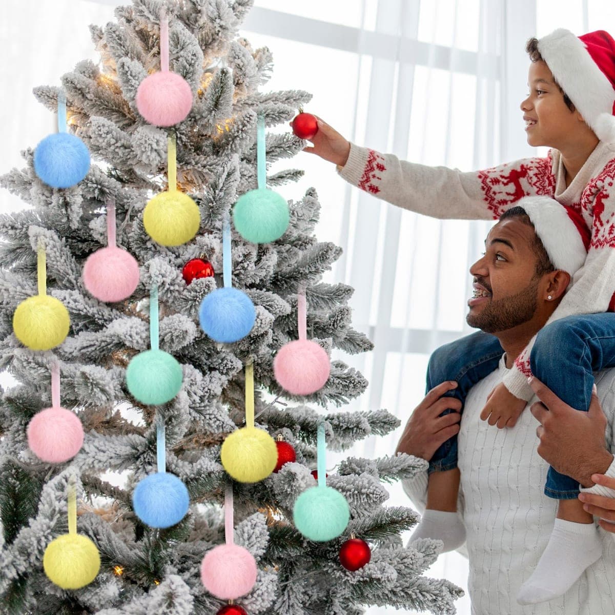 WILLBOND 60 Pcs Fur Christmas Ornaments 2 Inch Pastel Pom Pom Ball Hanging Decoration Yellow Pink Green Blue Macaron Fuzzy Fluffy Christmas Ornaments for Xmas Tree Wreath Home DIY Craft Party Decor thumbnail 2