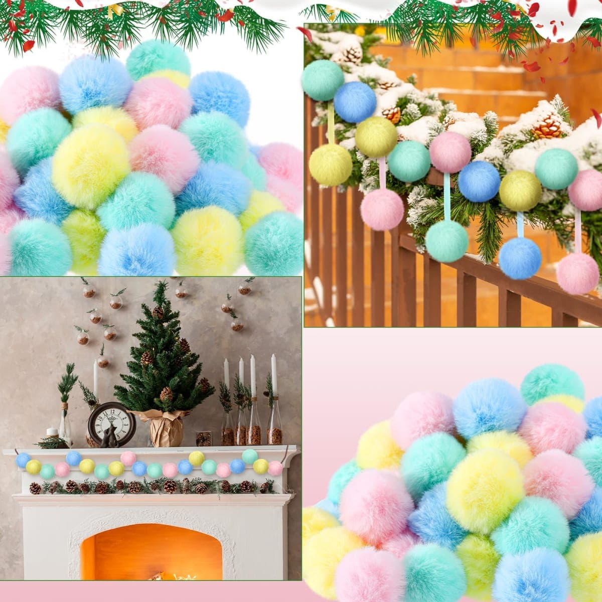 WILLBOND 60 Pcs Fur Christmas Ornaments 2 Inch Pastel Pom Pom Ball Hanging Decoration Yellow Pink Green Blue Macaron Fuzzy Fluffy Christmas Ornaments for Xmas Tree Wreath Home DIY Craft Party Decor thumbnail 5