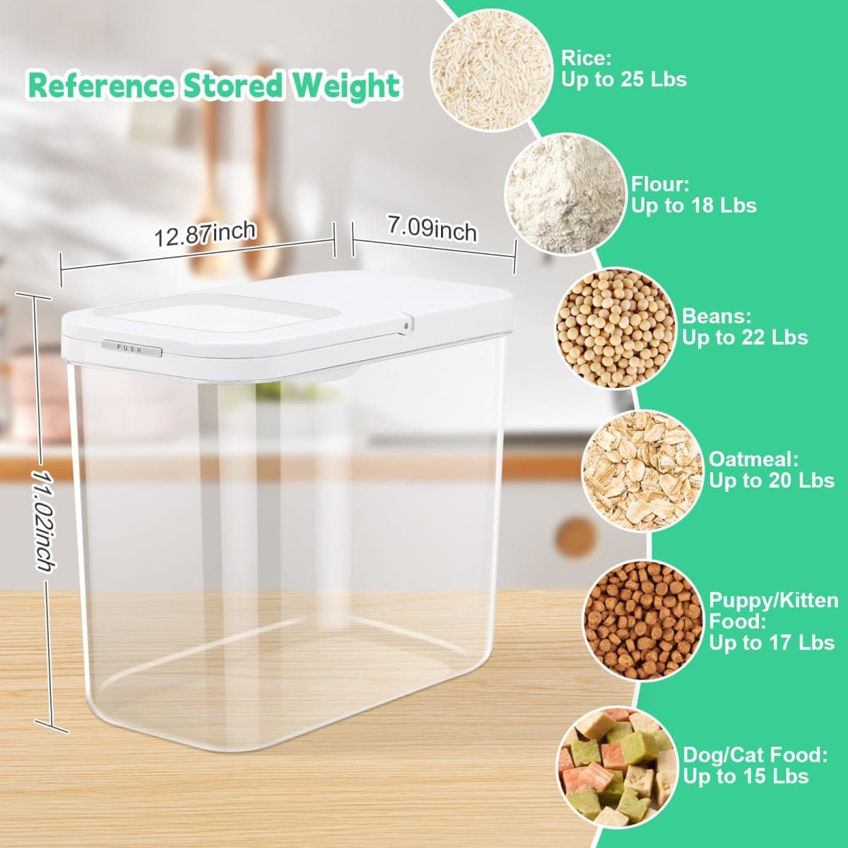 TBMax Rice Flour Storage Container with Automatic Flip-up Lid 13 Lbs | 6.5 Qt, Short and Narrow Food Storage Flour Bin for Kitchen Drwer Organization, Pet Dog Cat Food Storage Container thumbnail 3
