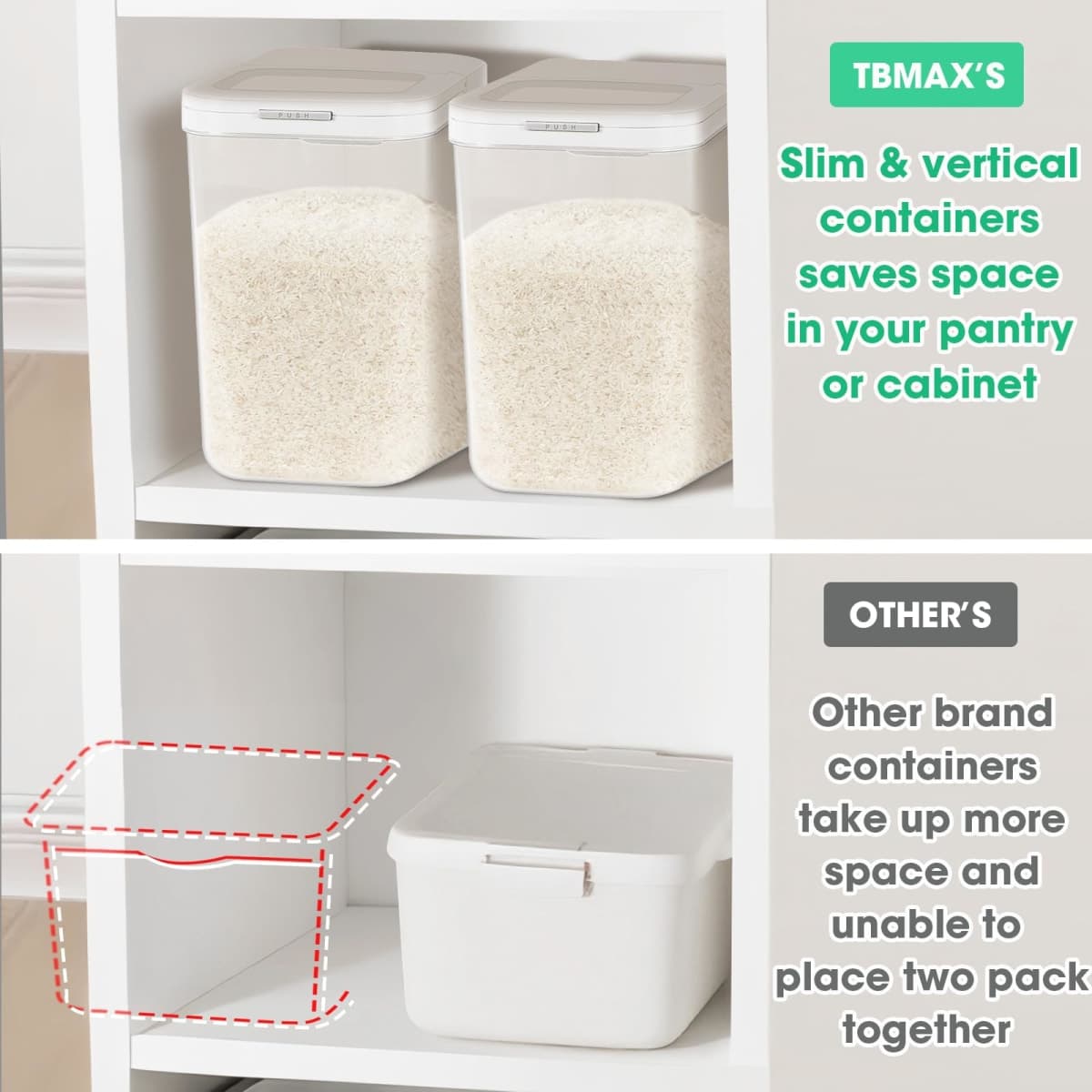 TBMax Rice Flour Storage Container with Automatic Flip-up Lid 13 Lbs | 6.5 Qt, Short and Narrow Food Storage Flour Bin for Kitchen Drwer Organization, Pet Dog Cat Food Storage Container thumbnail 5