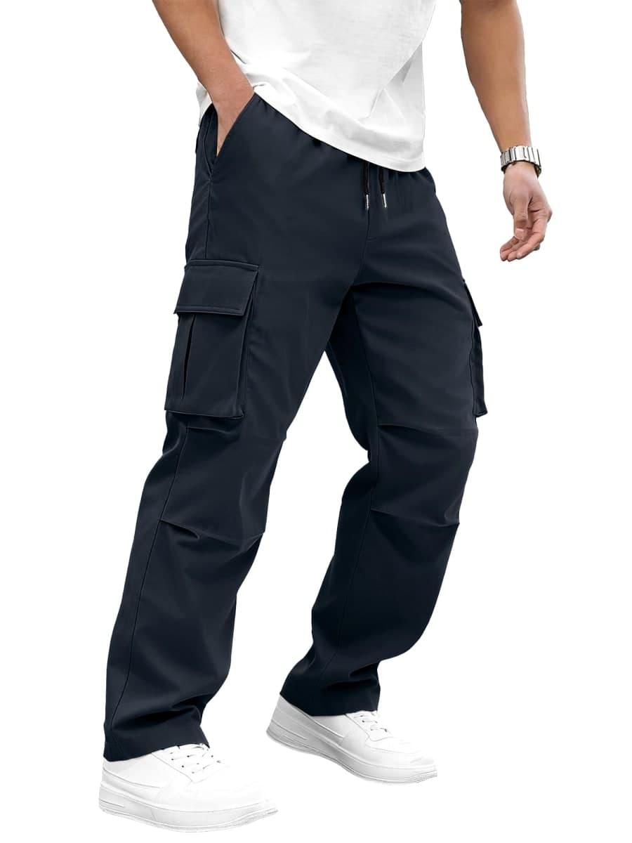 PLEPAN Mens Cargo Pants Casual Straight Leg Sweatpants Stretch Elastic Waist Joggers Hiking Athletic Trousers, Dark Gray, XX-Large thumbnail 3