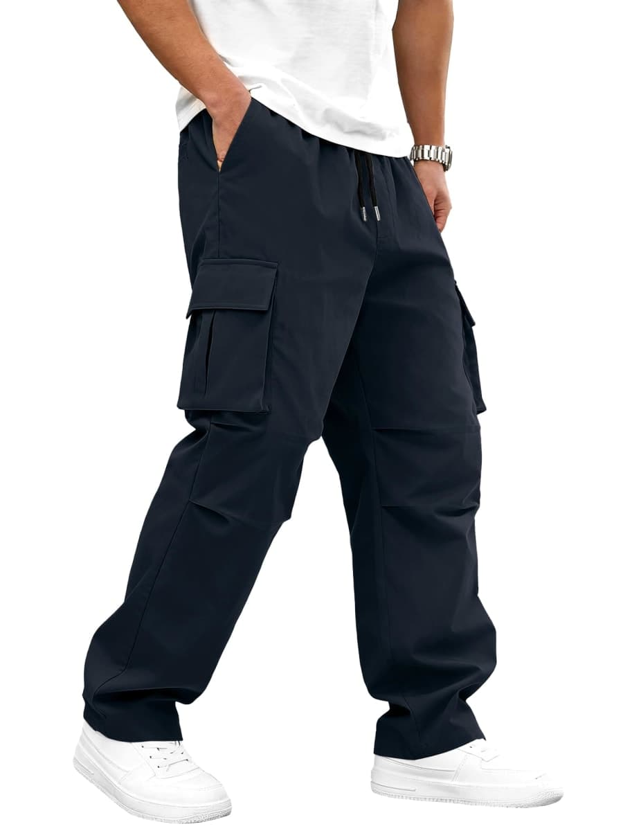 PLEPAN Mens Cargo Pants Casual Straight Leg Sweatpants Stretch Elastic Waist Joggers Hiking Athletic Trousers, Dark Gray, XX-Large thumbnail 4