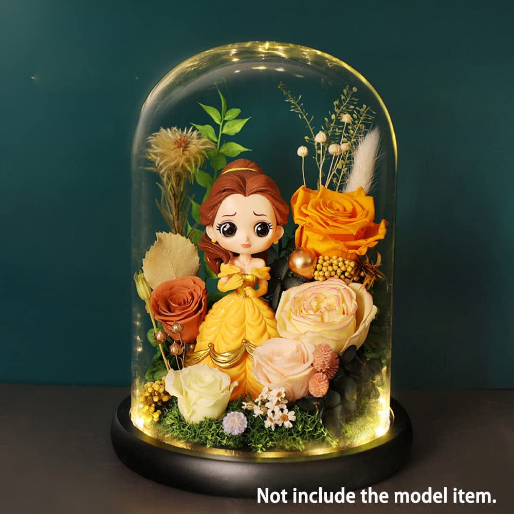 DuvinDD Glass Dome Cloche with LED Fairy Light Base, Clear Bell Jar Glass Cloche Small Display Case for Collectibles, Table Decor, 4.72" D X 7.08" H thumbnail 4