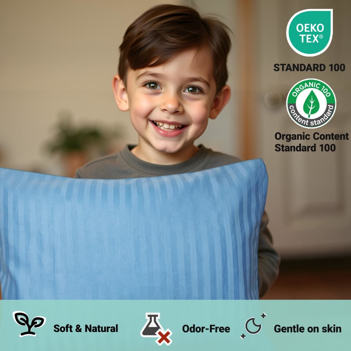 ZPECC Toddler Pillow with Pillowcase - 13x18 Organic Cotton Hypoallergenic Kids Pillow, Baby Essentials for Travel Crib Daycare Stroller (Intended for Age 2 and up) Blue Stripe thumbnail 3
