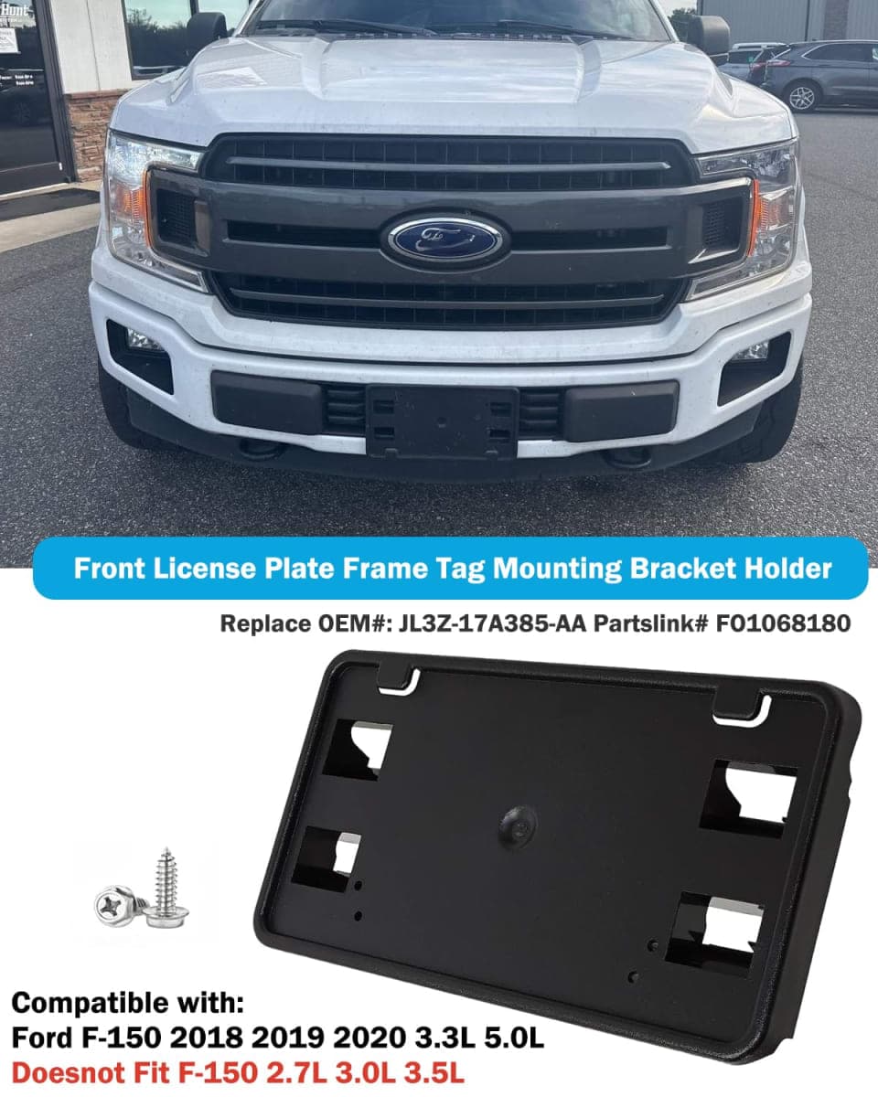 Wocch Front License Plate Frame for 2018 2019 2020 Ford F150 3.3L 5.0L NO Drill Front Bumper License Plate Holder Mounting Bracket Replacement JL3Z-17A385-AA FO1068180 F-150 Accessories thumbnail 2