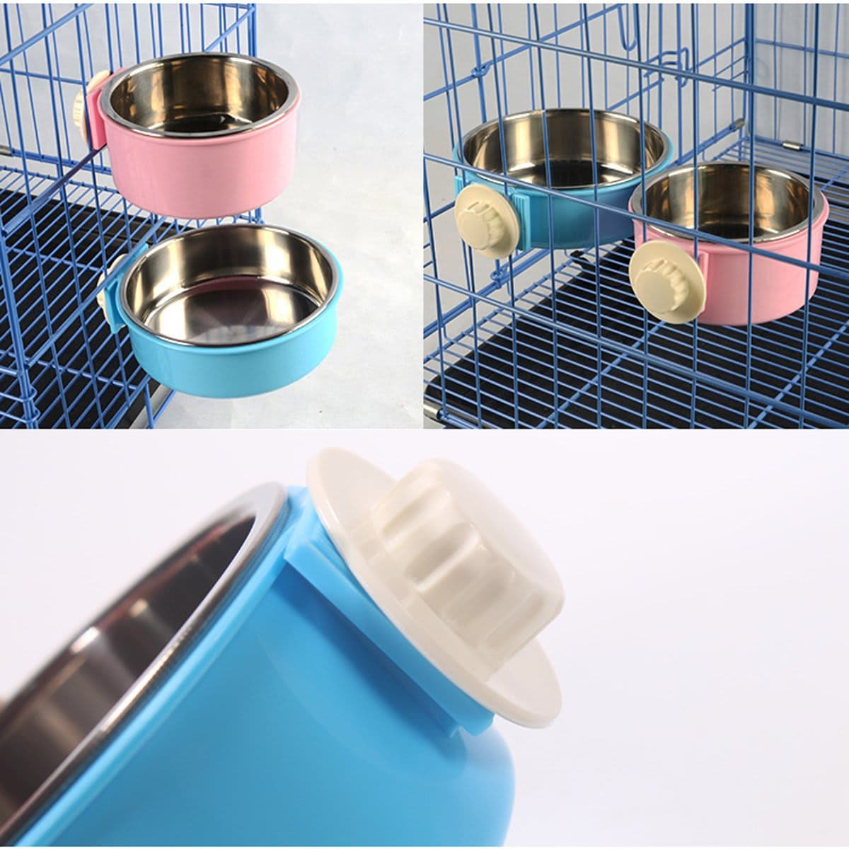 Crate Dog Bowl Removable Stainless Steel Water Food Feeder Bowls Cage Coop Cup for Cat Puppy Bird Pets (Small, Blue) thumbnail 4