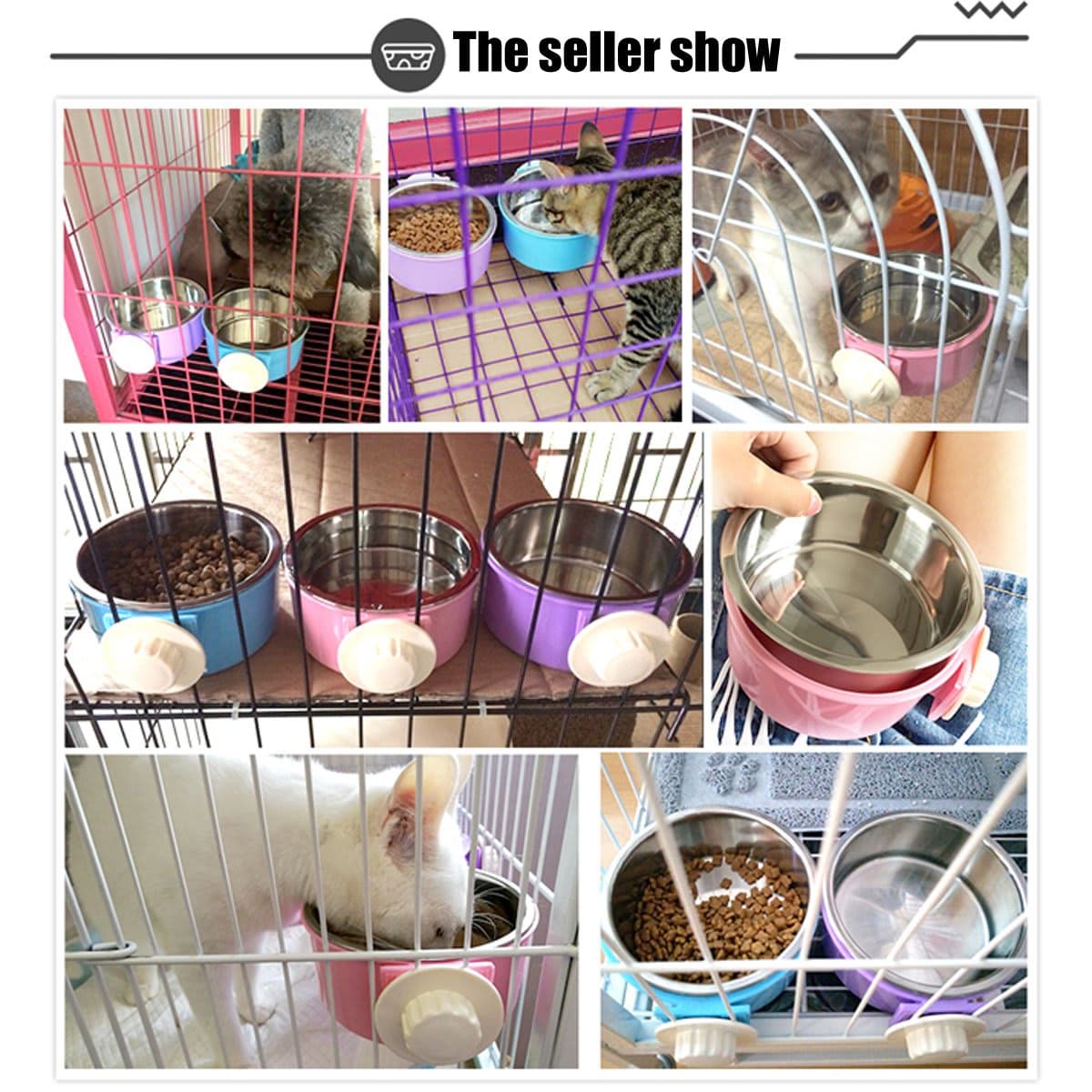 Crate Dog Bowl Removable Stainless Steel Water Food Feeder Bowls Cage Coop Cup for Cat Puppy Bird Pets (Small, Blue) thumbnail 5