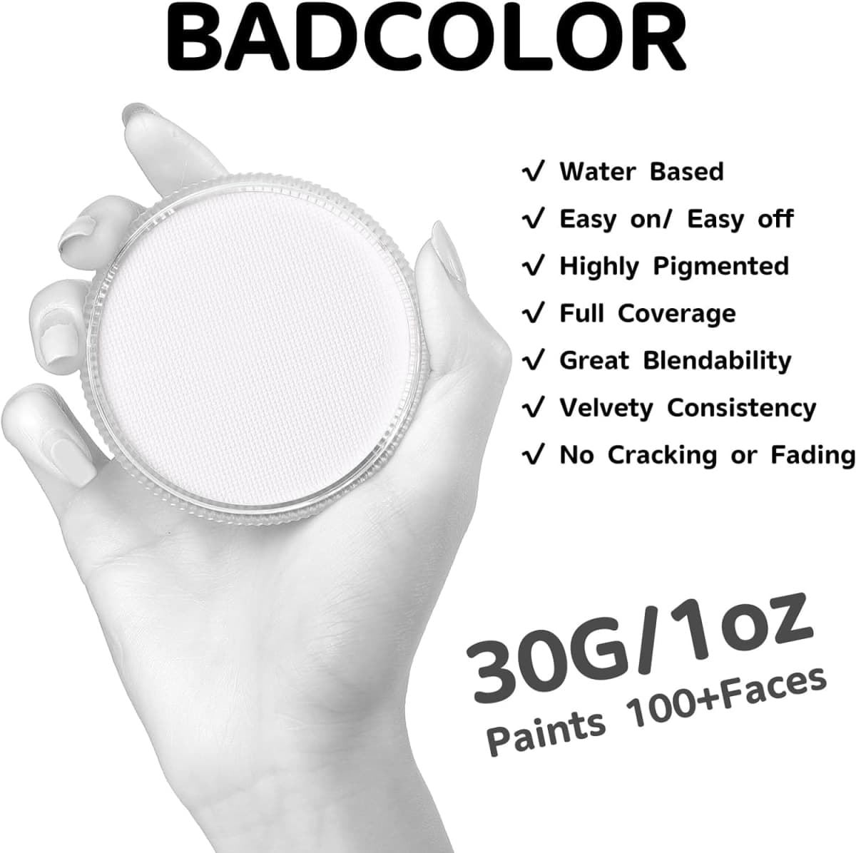 Clown White Face Body Paint(30gm), Water Activated Face Painting Kit for Kids & Adults, Non-Toxic SFX Makeup Facepaint for Halloween Joker Skeleton Skull Vampire Cosplay Costume, Stage & Mime thumbnail 2