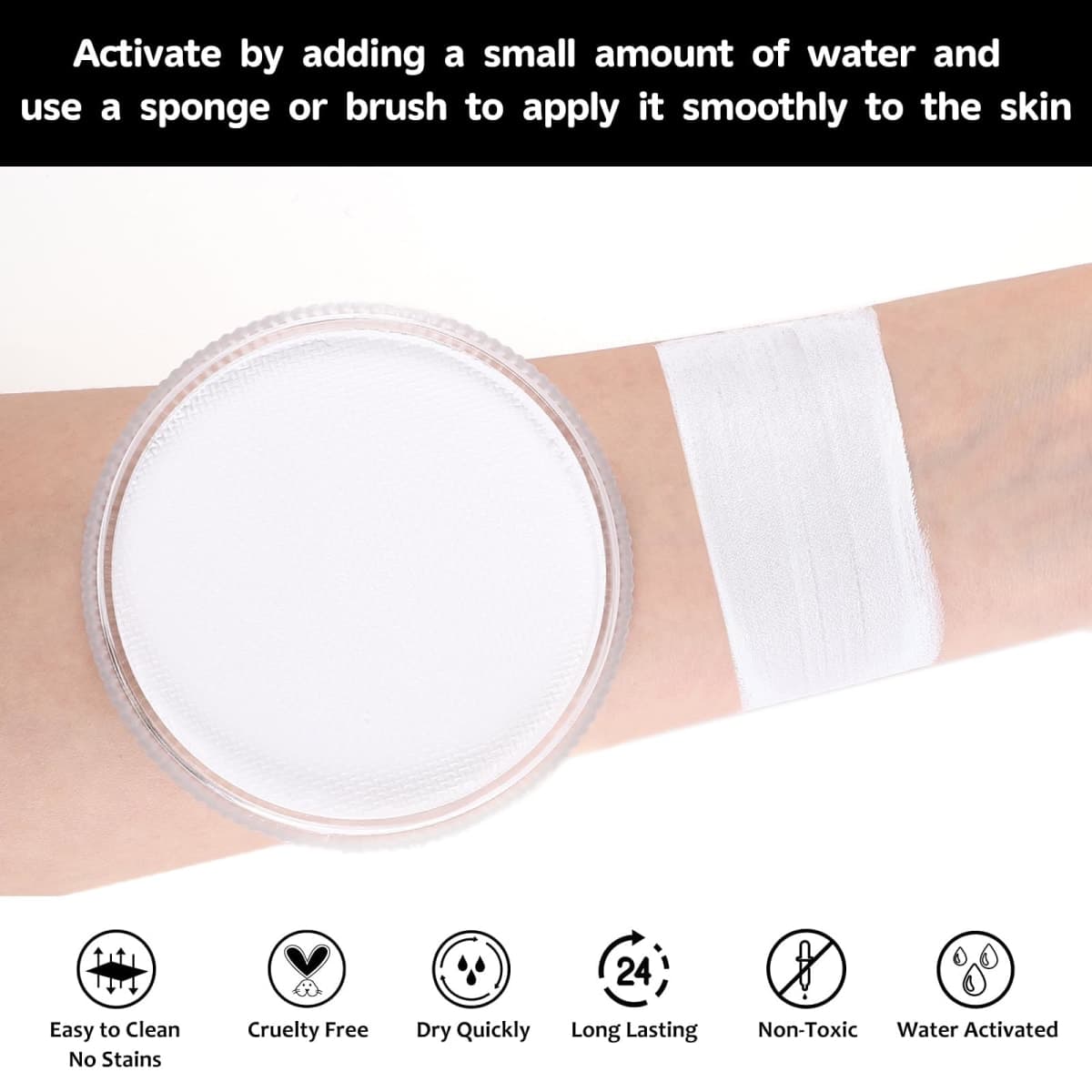 Clown White Face Body Paint(30gm), Water Activated Face Painting Kit for Kids & Adults, Non-Toxic SFX Makeup Facepaint for Halloween Joker Skeleton Skull Vampire Cosplay Costume, Stage & Mime thumbnail 3