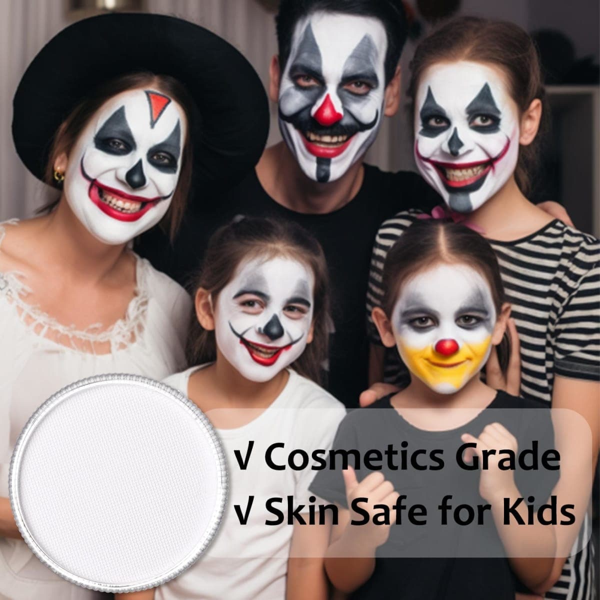 Clown White Face Body Paint(30gm), Water Activated Face Painting Kit for Kids & Adults, Non-Toxic SFX Makeup Facepaint for Halloween Joker Skeleton Skull Vampire Cosplay Costume, Stage & Mime thumbnail 5