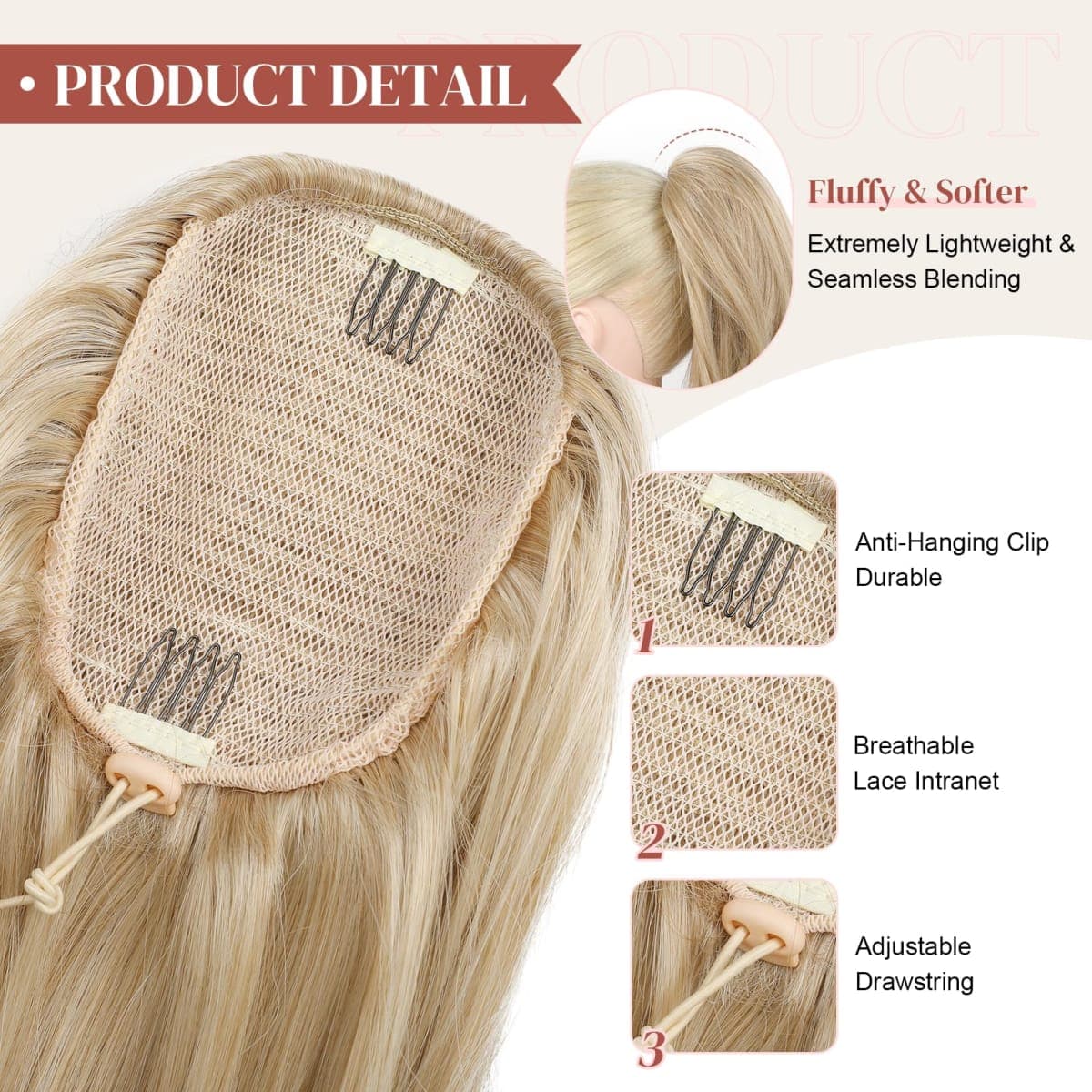 LONAI Ponytail Extension for Women,18 Inch Layered Wavy Pony Tail Hair Extensions, Natural Drawstring Ponytail Synthetic Hairpiece for Daily Wear (Golden Blonde with Highlights) thumbnail 3