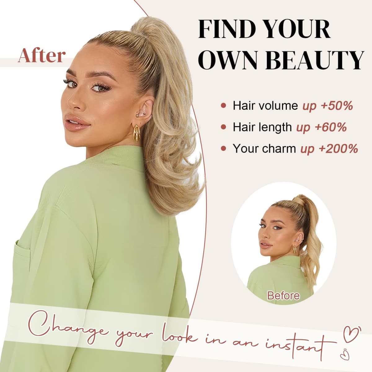 LONAI Ponytail Extension for Women,18 Inch Layered Wavy Pony Tail Hair Extensions, Natural Drawstring Ponytail Synthetic Hairpiece for Daily Wear (Golden Blonde with Highlights) thumbnail 4
