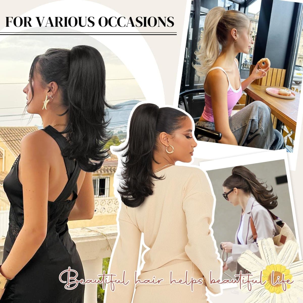 LONAI Ponytail Extension for Women,18 Inch Layered Wavy Pony Tail Hair Extensions, Natural Drawstring Ponytail Synthetic Hairpiece for Daily Wear (Golden Blonde with Highlights) thumbnail 5