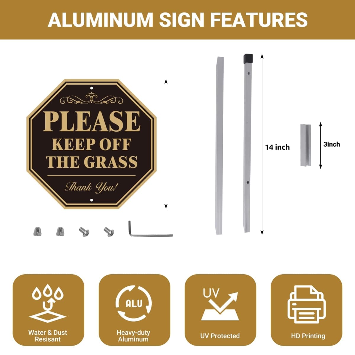 2 Pack Keep Off Grass Sign for Yard, Do Not Walk On Grass, No Dog Poop Lawn Signs, 10''X10'' Sturdy Rust Free Aluminum Metal Signs With 28" Metal Stakes, Fade Resistant, Weatherproof, Easy to Mount thumbnail 2