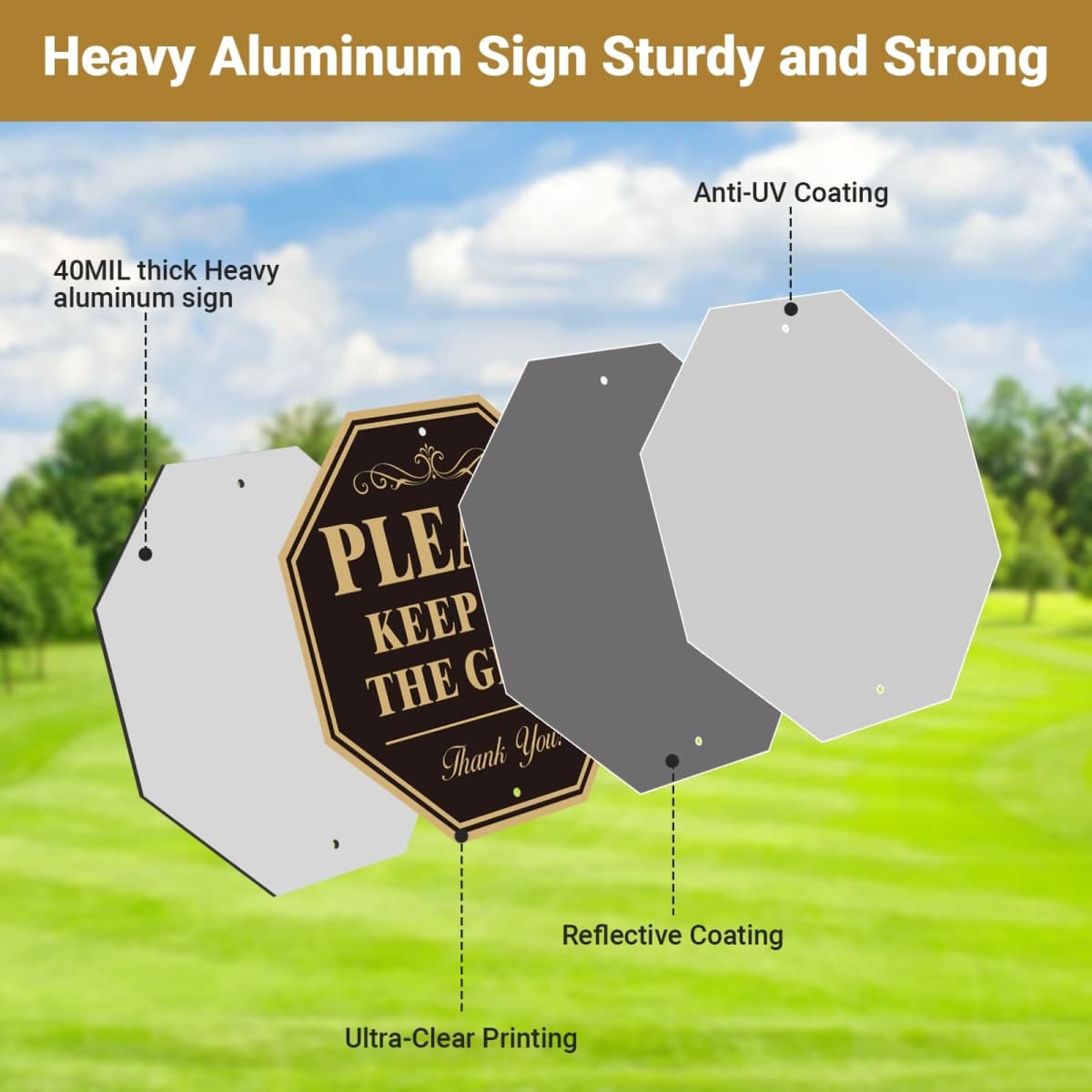 2 Pack Keep Off Grass Sign for Yard, Do Not Walk On Grass, No Dog Poop Lawn Signs, 10''X10'' Sturdy Rust Free Aluminum Metal Signs With 28" Metal Stakes, Fade Resistant, Weatherproof, Easy to Mount thumbnail 3