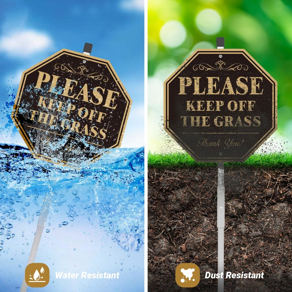 2 Pack Keep Off Grass Sign for Yard, Do Not Walk On Grass, No Dog Poop Lawn Signs, 10''X10'' Sturdy Rust Free Aluminum Metal Signs With 28" Metal Stakes, Fade Resistant, Weatherproof, Easy to Mount thumbnail 5