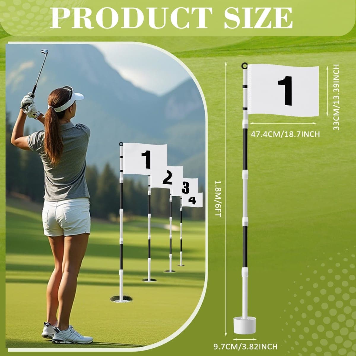 Burbell 4 Pack Golf Flag Stick 6ft Putting Green Flag Golf Hole Cup Pole Pin Numbered Flags for Driving Range Backyard Yard Putting Green and Chipping Greens Gifts (White,Digital Style 3,4 Pack) thumbnail 2