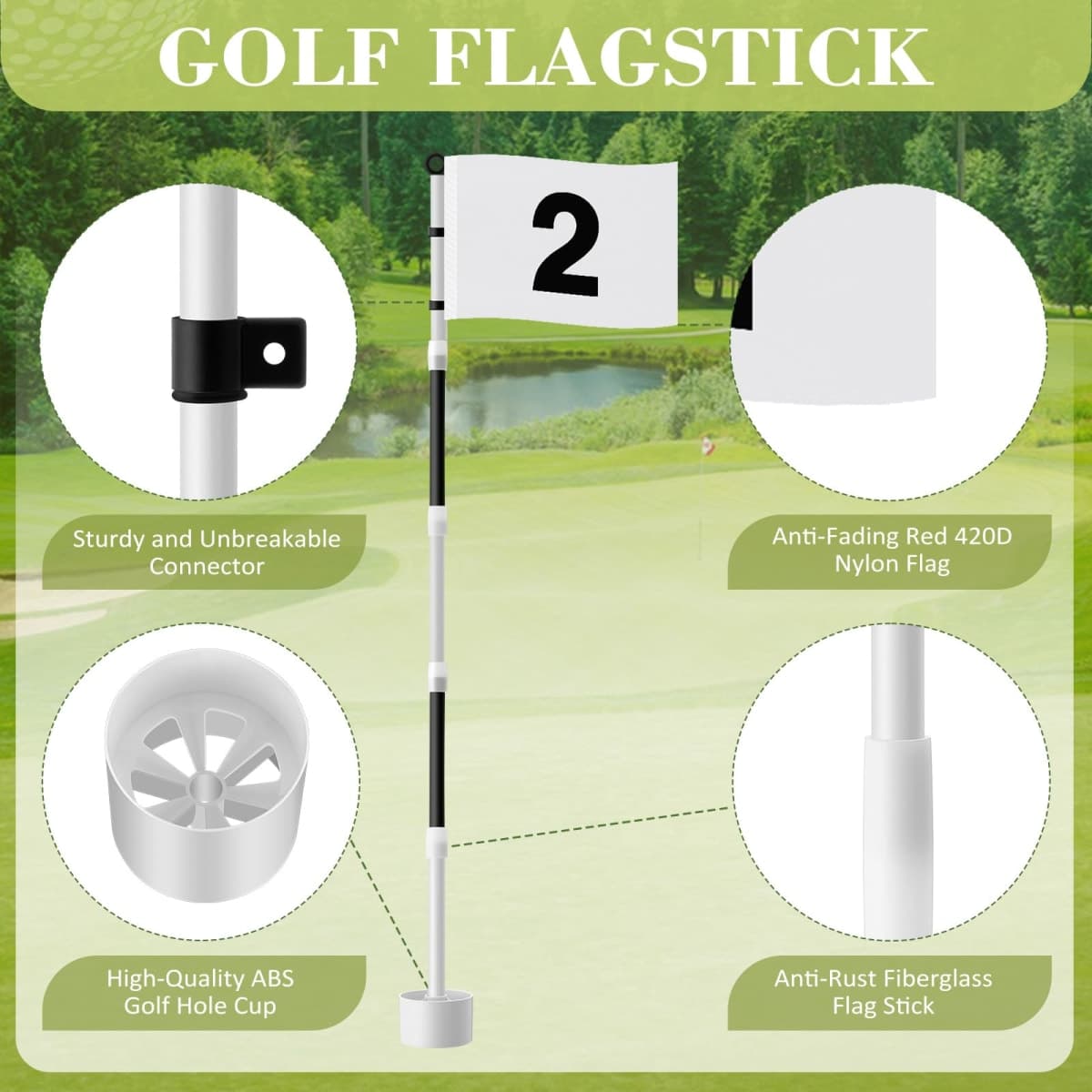 Burbell 4 Pack Golf Flag Stick 6ft Putting Green Flag Golf Hole Cup Pole Pin Numbered Flags for Driving Range Backyard Yard Putting Green and Chipping Greens Gifts (White,Digital Style 3,4 Pack) thumbnail 3