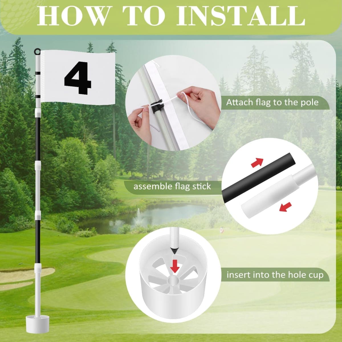 Burbell 4 Pack Golf Flag Stick 6ft Putting Green Flag Golf Hole Cup Pole Pin Numbered Flags for Driving Range Backyard Yard Putting Green and Chipping Greens Gifts (White,Digital Style 3,4 Pack) thumbnail 4