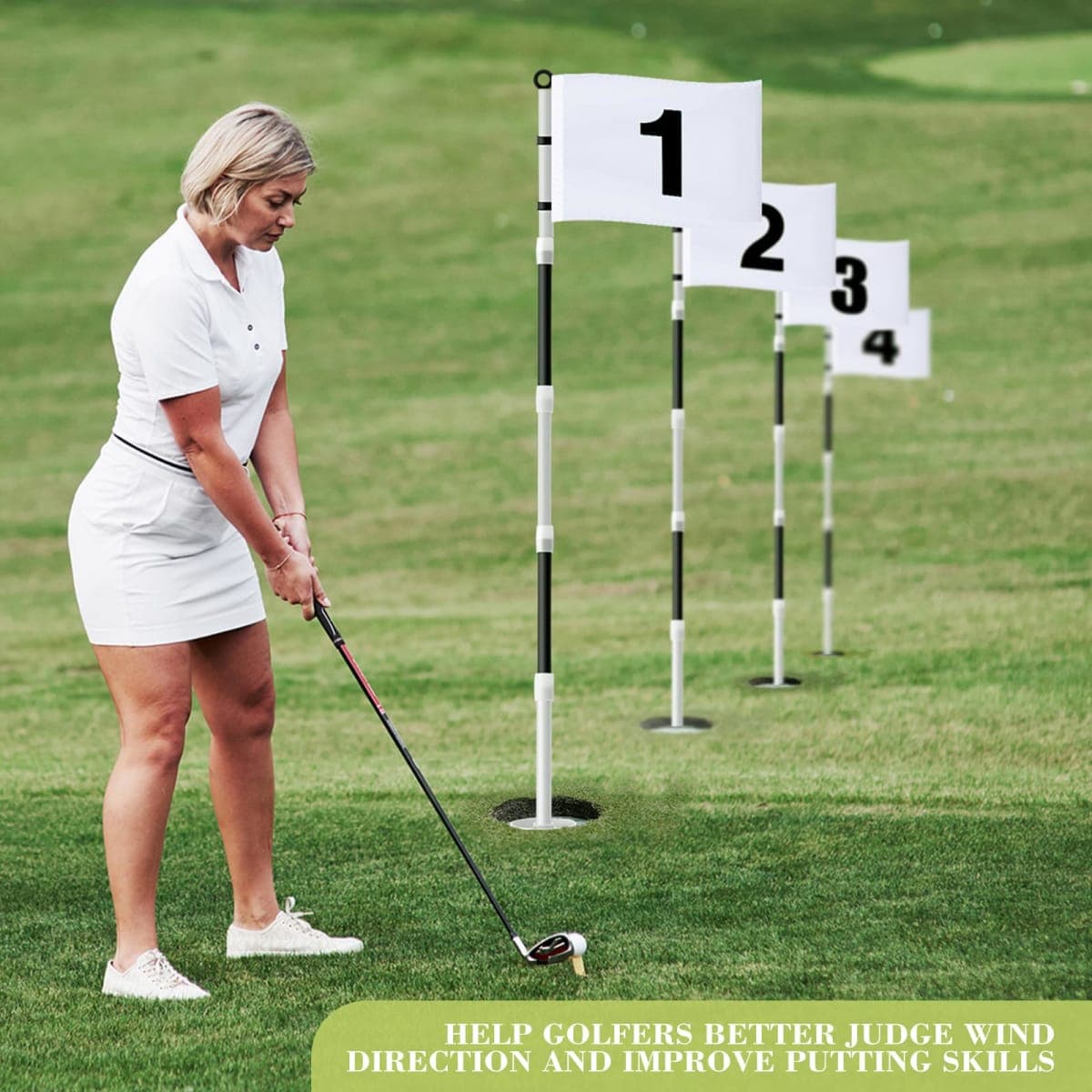 Burbell 4 Pack Golf Flag Stick 6ft Putting Green Flag Golf Hole Cup Pole Pin Numbered Flags for Driving Range Backyard Yard Putting Green and Chipping Greens Gifts (White,Digital Style 3,4 Pack) thumbnail 5