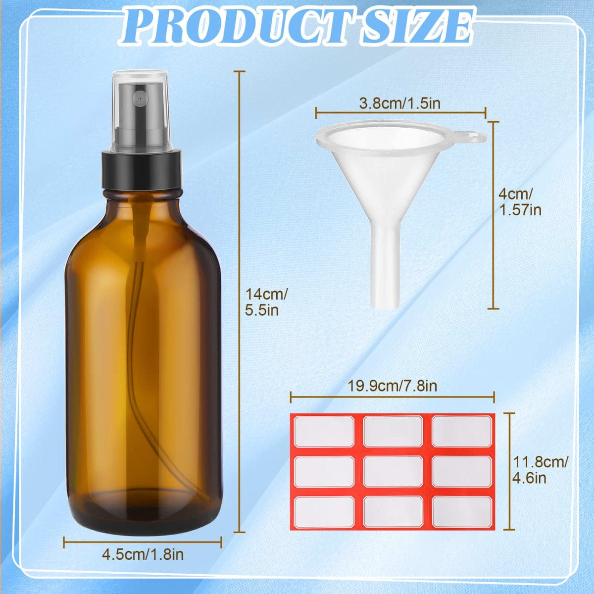 36 Pcs Glass Spray Bottles 4oz Fine Mist Glass Spray Bottle Refillable Liquid Containers with 6 Labels and 6 Funnel for Hair, Travel, Plants, Cleaning Solutions and Skin Care (Amber) thumbnail 2