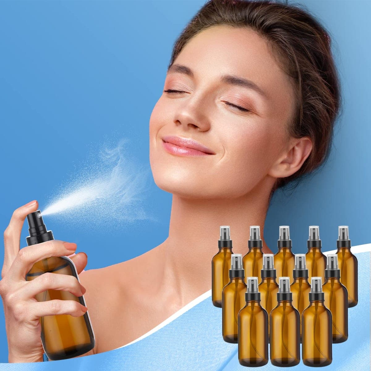 36 Pcs Glass Spray Bottles 4oz Fine Mist Glass Spray Bottle Refillable Liquid Containers with 6 Labels and 6 Funnel for Hair, Travel, Plants, Cleaning Solutions and Skin Care (Amber) thumbnail 3