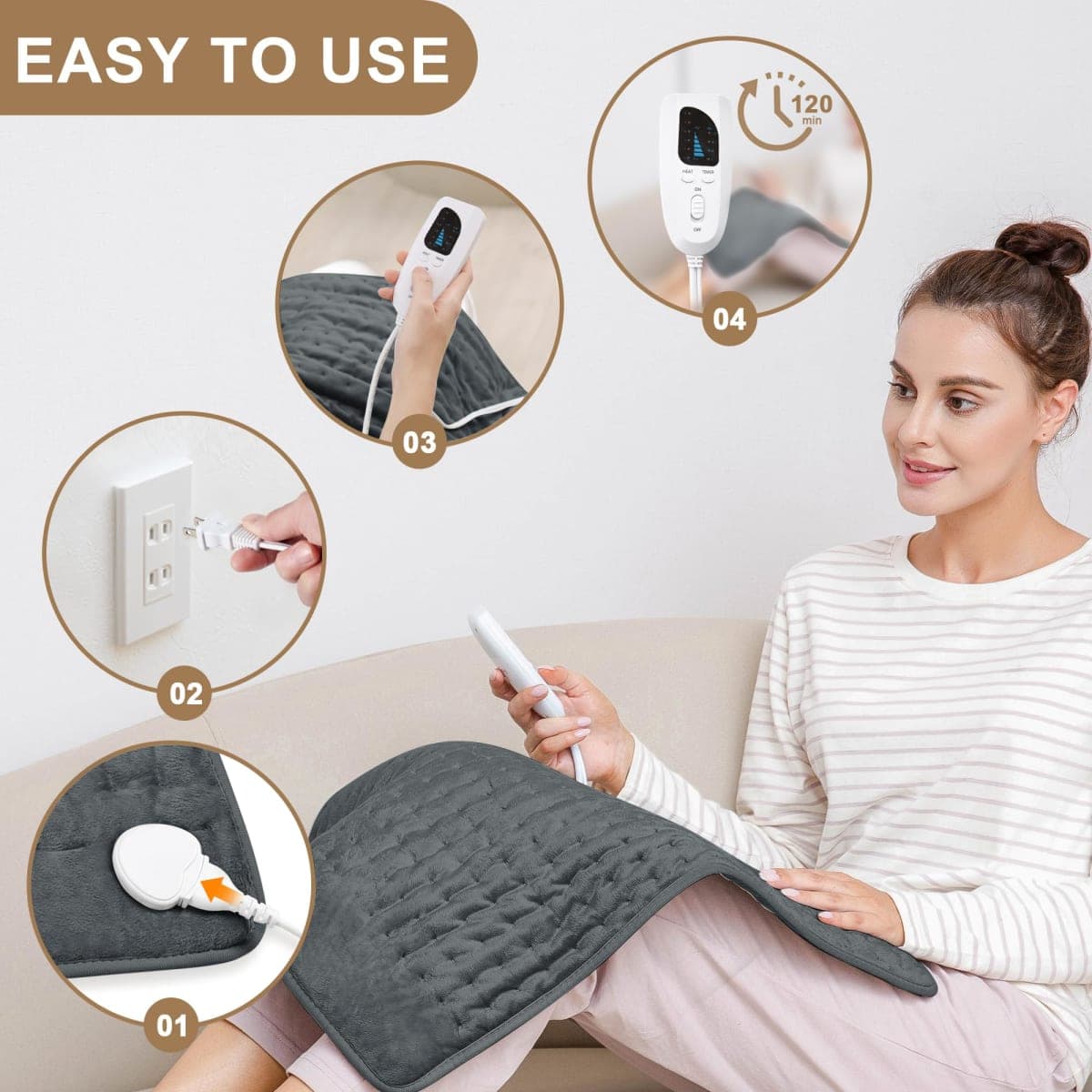 Deepsoon Heating Pad,Electric Heating Pads for Back,Neck,Moist Heating Pad for Abdomen Shoulder Knee Legs,Dry/Moist Heat&Auto Shut Off,Mother's Day Birthday for Men and Women,Dark Gray,24x20 Inch thumbnail 3