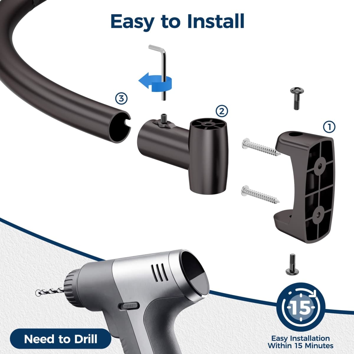 ENJOYBASICS Curved Shower Curtain Rod with Shower Rings, 35-77 Inches Adjustable Round Bathroom Rod for Extra Space, Rustproof, Need to Drill, Silver thumbnail 3