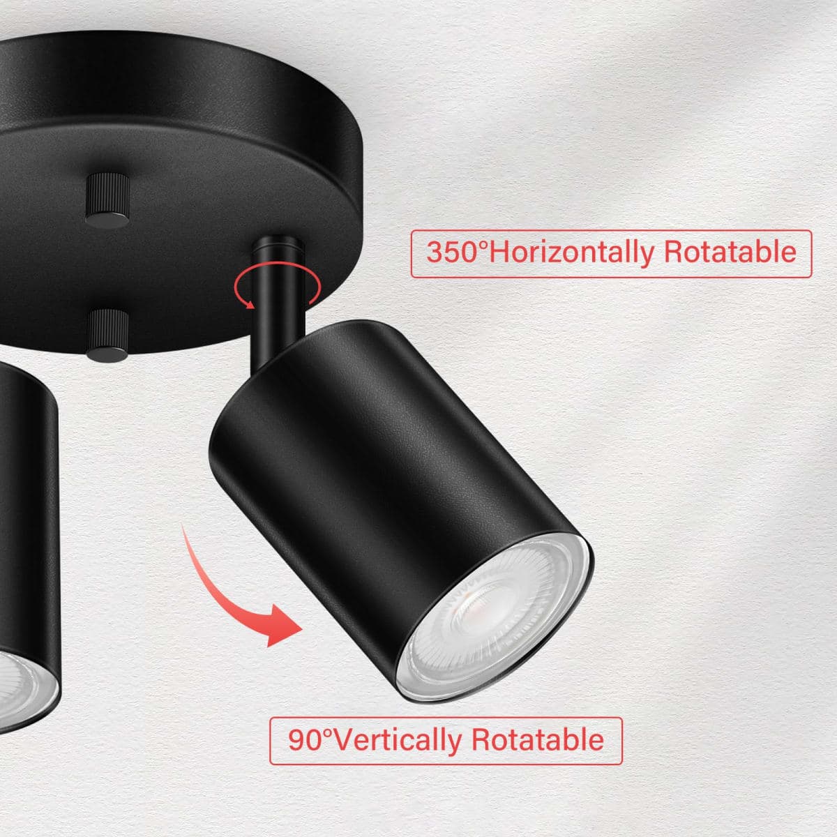 BoostArea LED 2 Light Track Lighting Kit, LED Track Lighting Fixtures, Black Round Ceiling Spot Lighting, Flexibly Rotatable Light Head for Kitchen, Living Room, Bedroom, GU10 Bulb Not Included thumbnail 2