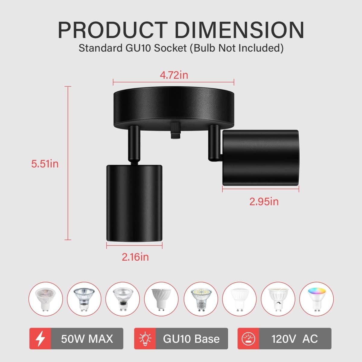 BoostArea LED 2 Light Track Lighting Kit, LED Track Lighting Fixtures, Black Round Ceiling Spot Lighting, Flexibly Rotatable Light Head for Kitchen, Living Room, Bedroom, GU10 Bulb Not Included thumbnail 3