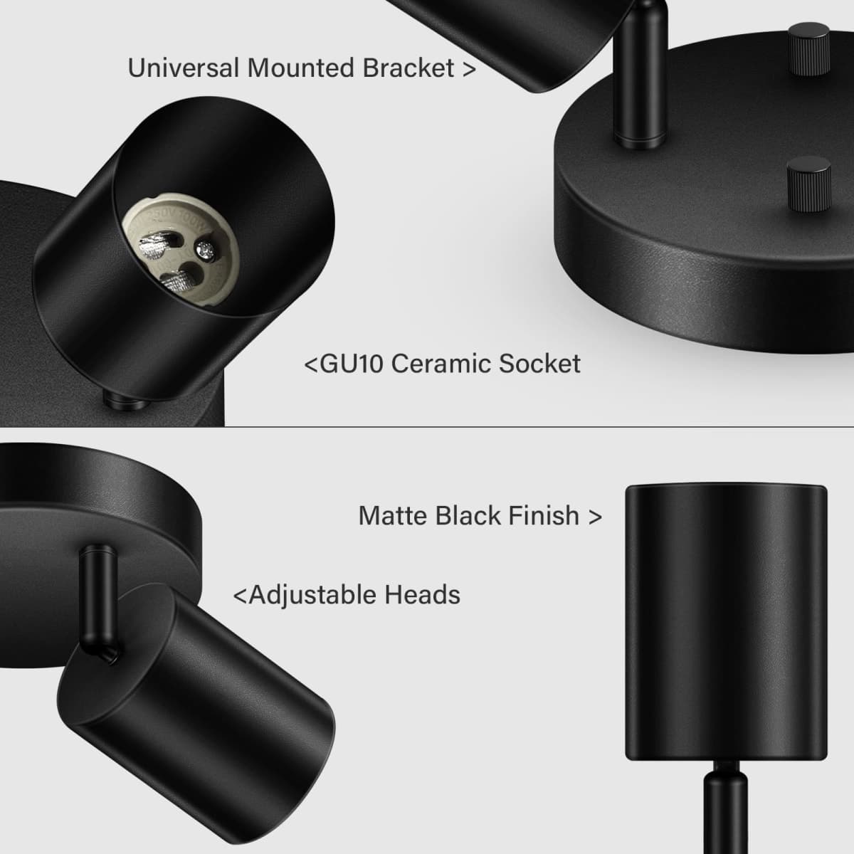 BoostArea LED 2 Light Track Lighting Kit, LED Track Lighting Fixtures, Black Round Ceiling Spot Lighting, Flexibly Rotatable Light Head for Kitchen, Living Room, Bedroom, GU10 Bulb Not Included thumbnail 4