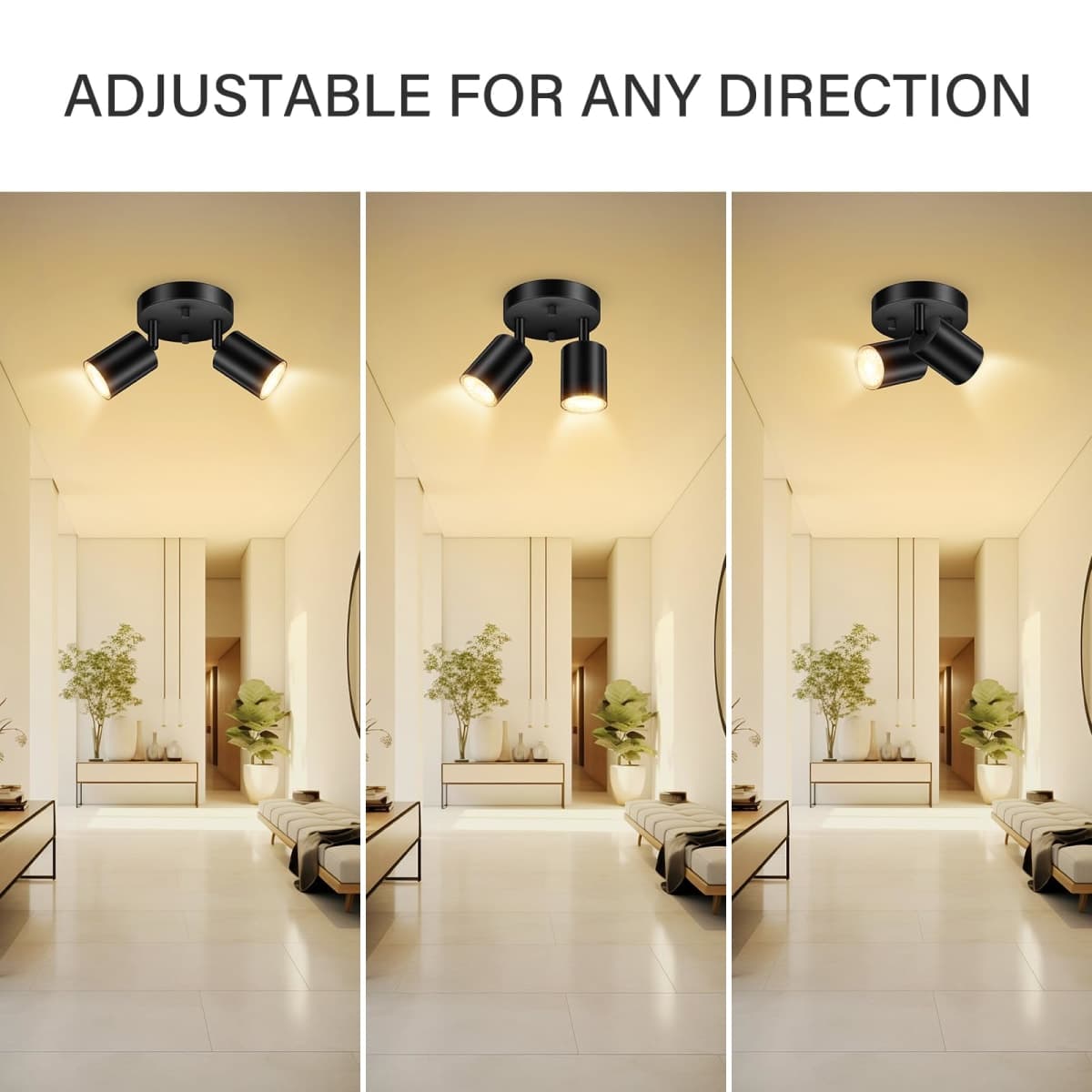 BoostArea LED 2 Light Track Lighting Kit, LED Track Lighting Fixtures, Black Round Ceiling Spot Lighting, Flexibly Rotatable Light Head for Kitchen, Living Room, Bedroom, GU10 Bulb Not Included thumbnail 5