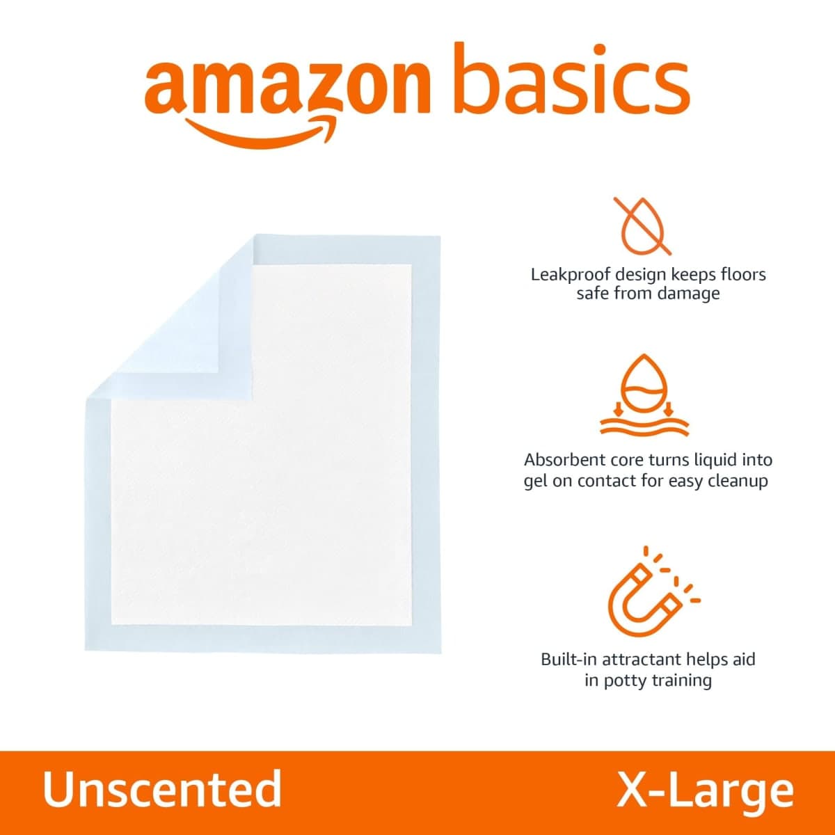 Amazon Basics Puppy Pads with Quick-Dry 5-Layer Leak-Proof Design for Potty Training, X-Large Size 28 x 34 Inch, Pack of 40, Blue & White thumbnail 2