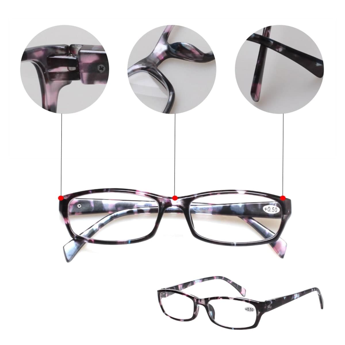Kerecsen Reading Glasses 5 Pairs Fashion Ladies Readers Spring Hinge with Pattern Print Eyeglasses for Women (Mix Color -2, 1.75) thumbnail 3