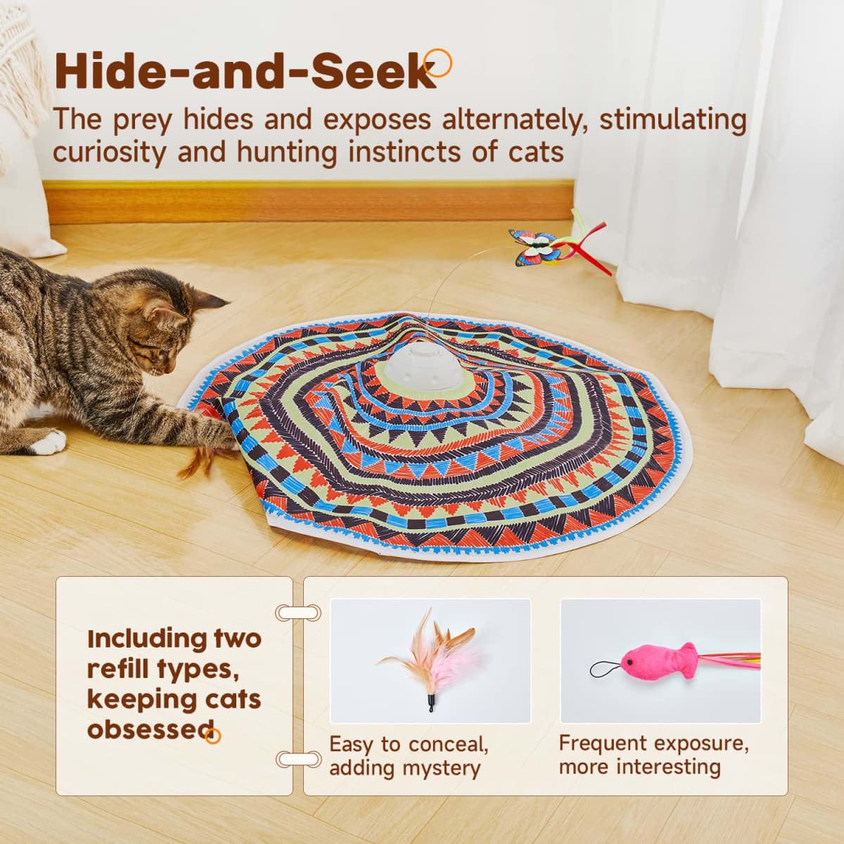 Potaroma Cat Toys Rechargeable, 3-in-1 Hide and See, Automatic Interactive Cats Toy, Fluttering Butterfly, Moving Ambush Feather, Kitten Wand Toy, Indoor Exercise Cat Kicker 22.8 Inches Cover thumbnail 3