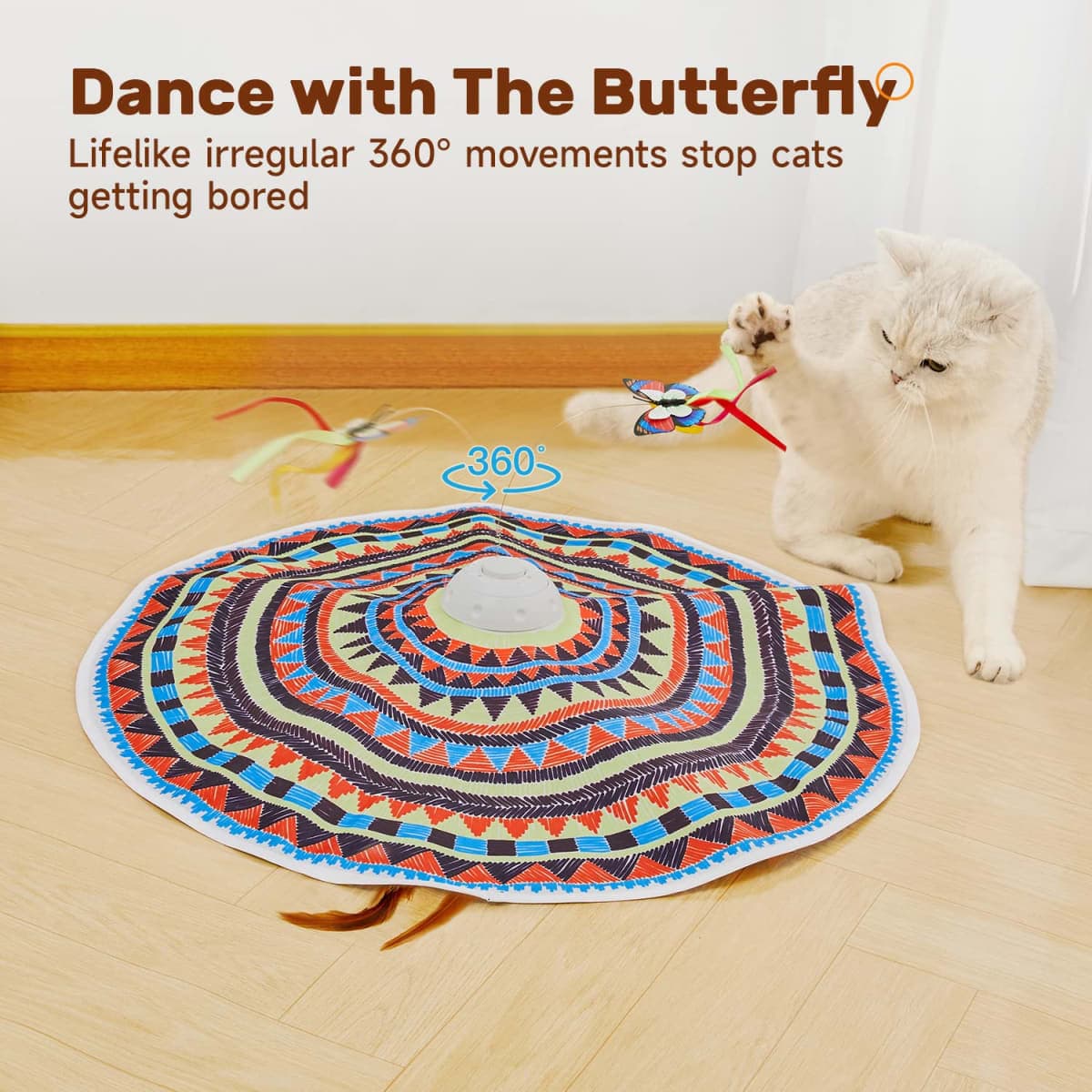 Potaroma Cat Toys Rechargeable, 3-in-1 Hide and See, Automatic Interactive Cats Toy, Fluttering Butterfly, Moving Ambush Feather, Kitten Wand Toy, Indoor Exercise Cat Kicker 22.8 Inches Cover thumbnail 4