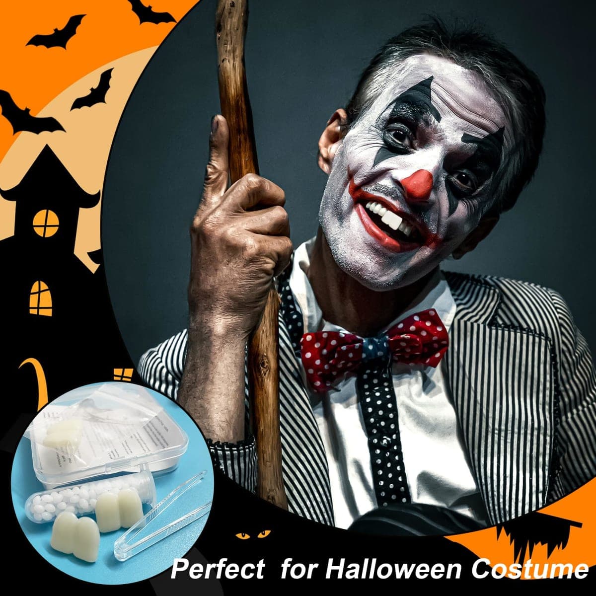 4 PCS Fake Buck Teeth for Witch Winnie Clown Bunny Costume Halloween Costume Accessories, 17 mm Teeth Caps Big Buck Teeth for Men Women Cosplay Party Beige White thumbnail 2