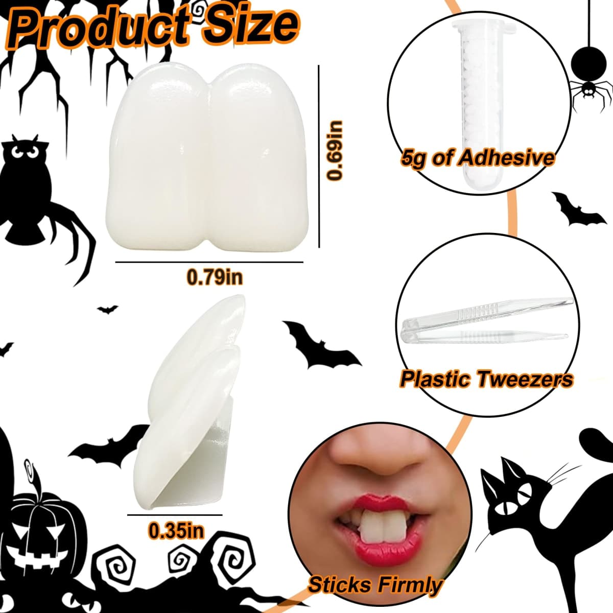 4 PCS Fake Buck Teeth for Witch Winnie Clown Bunny Costume Halloween Costume Accessories, 17 mm Teeth Caps Big Buck Teeth for Men Women Cosplay Party Beige White thumbnail 4