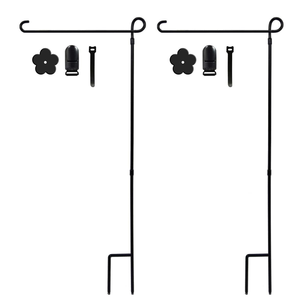 hogardeck 2PC Garden Flag Holder Stand, Thickened Pole Sturdy and Straight Premium Yard Flag Holder Weather-Proof Metal Flagpole with Stopper and Clip Fit for American Flag, Fall Garden Flag