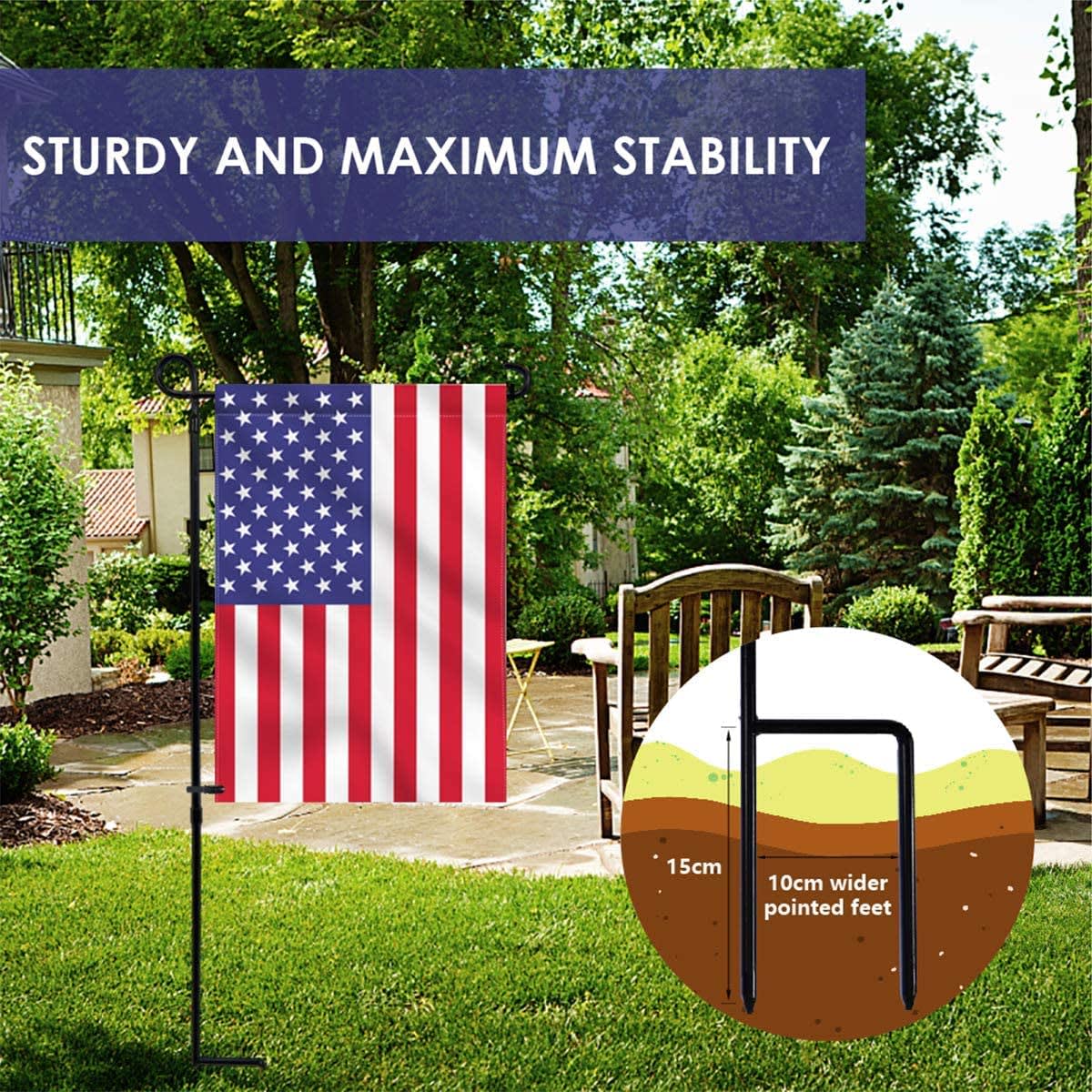hogardeck 2PC Garden Flag Holder Stand, Thickened Pole Sturdy and Straight Premium Yard Flag Holder Weather-Proof Metal Flagpole with Stopper and Clip Fit for American Flag, Fall Garden Flag thumbnail 2