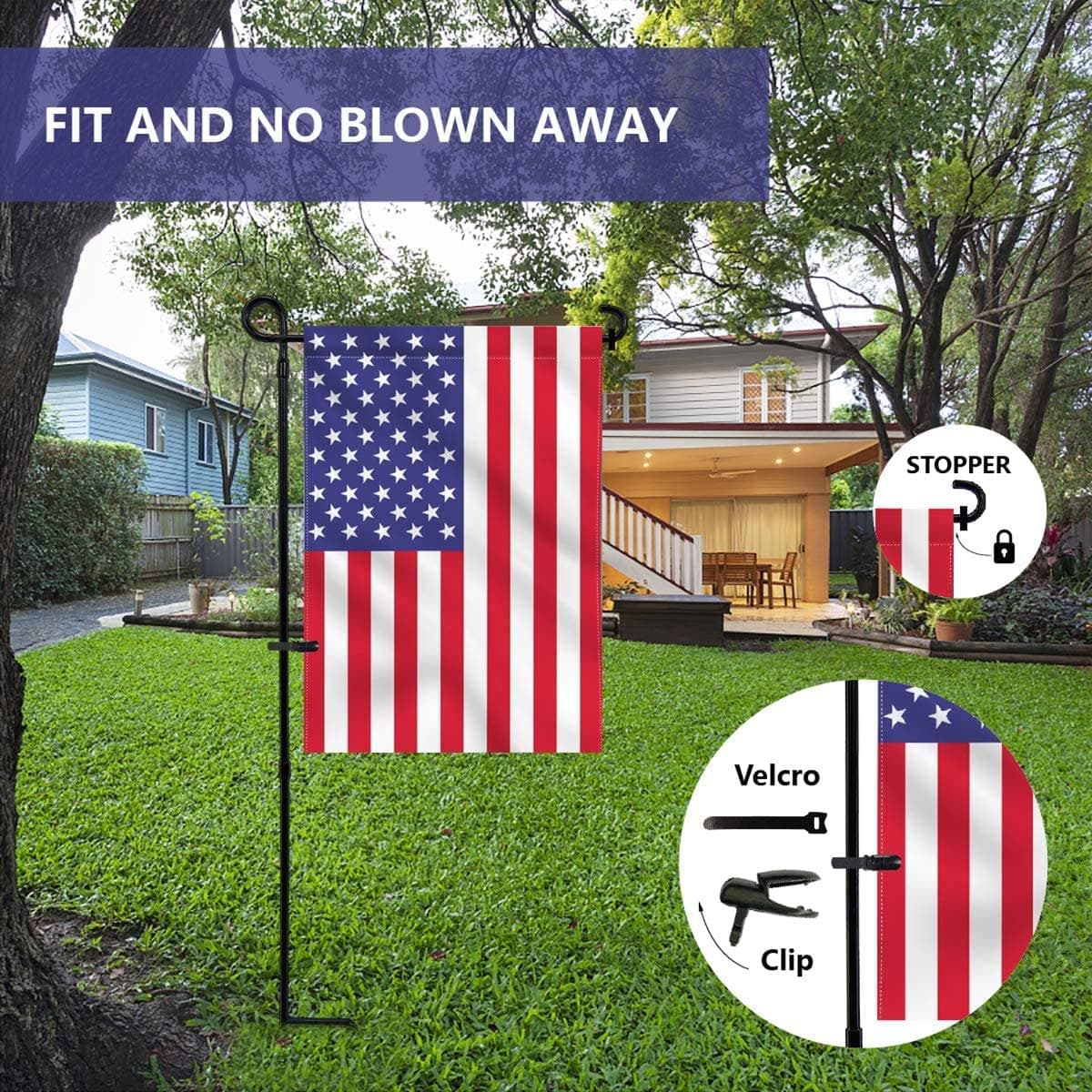 hogardeck 2PC Garden Flag Holder Stand, Thickened Pole Sturdy and Straight Premium Yard Flag Holder Weather-Proof Metal Flagpole with Stopper and Clip Fit for American Flag, Fall Garden Flag thumbnail 3