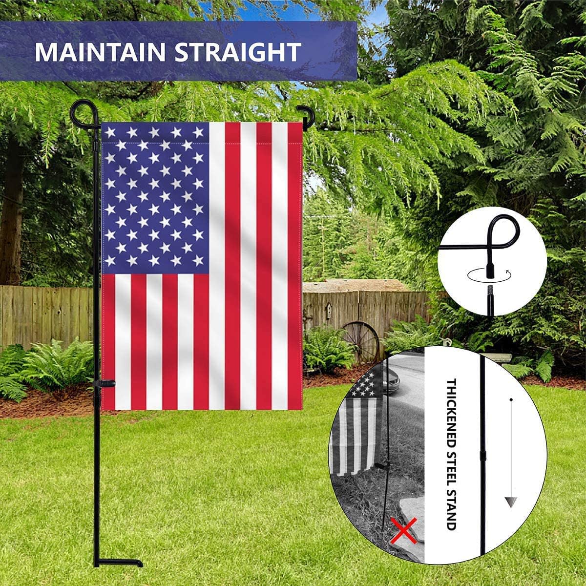 hogardeck 2PC Garden Flag Holder Stand, Thickened Pole Sturdy and Straight Premium Yard Flag Holder Weather-Proof Metal Flagpole with Stopper and Clip Fit for American Flag, Fall Garden Flag thumbnail 4