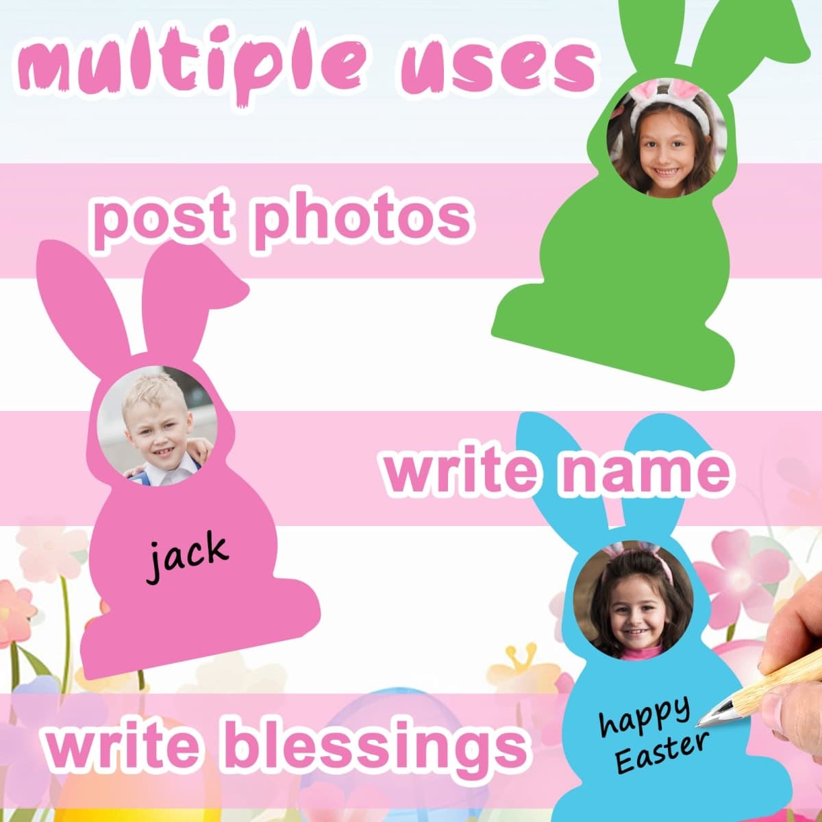 60 Pcs Easter Bunny Cutouts with Photo Space Colorful Rabbit Shape Paper Easter Bunny DIY Photo Cutout Spring Bulletin Board Decor for DIY Craft Party Office Home Deocr thumbnail 3