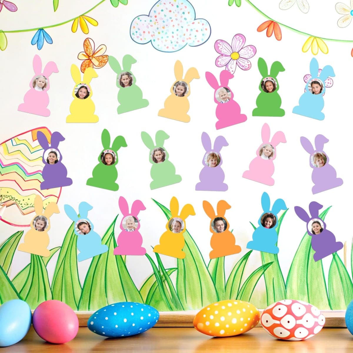 60 Pcs Easter Bunny Cutouts with Photo Space Colorful Rabbit Shape Paper Easter Bunny DIY Photo Cutout Spring Bulletin Board Decor for DIY Craft Party Office Home Deocr thumbnail 5