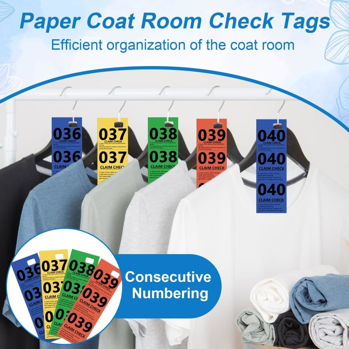 2000 Pcs Coat Check Tickets Multi Color Paper Coat Room Check Tags Perforated Tear-Off Coat Check Numbers 3 Part Claim Tags for Clothing (2000, Dark Blue&Yellow&Dark Green&Red, 1.7 * 5.1inch) thumbnail 4