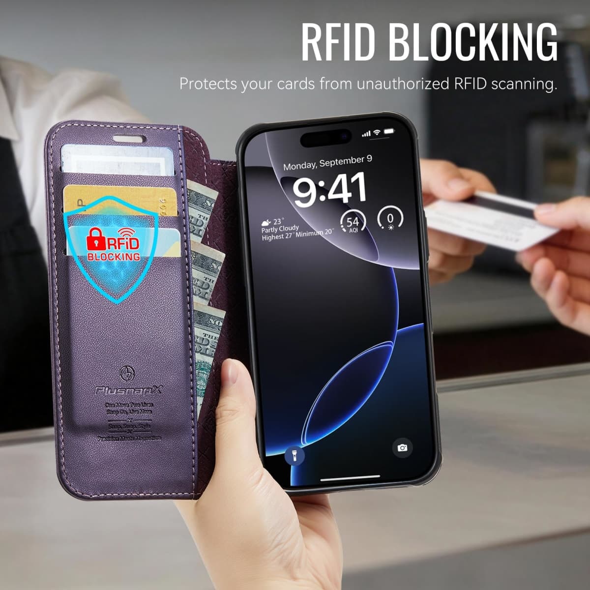 PlusnapX for iPhone 16 Pro Max Case Wallet Compatible with Magsafe, PU Leather Flip RFID Blocking Card Holder Stand Shockproof Magnetic Women Men Wallet Phone Case Cover for iPhone 16 Pro Max, Purple thumbnail 5