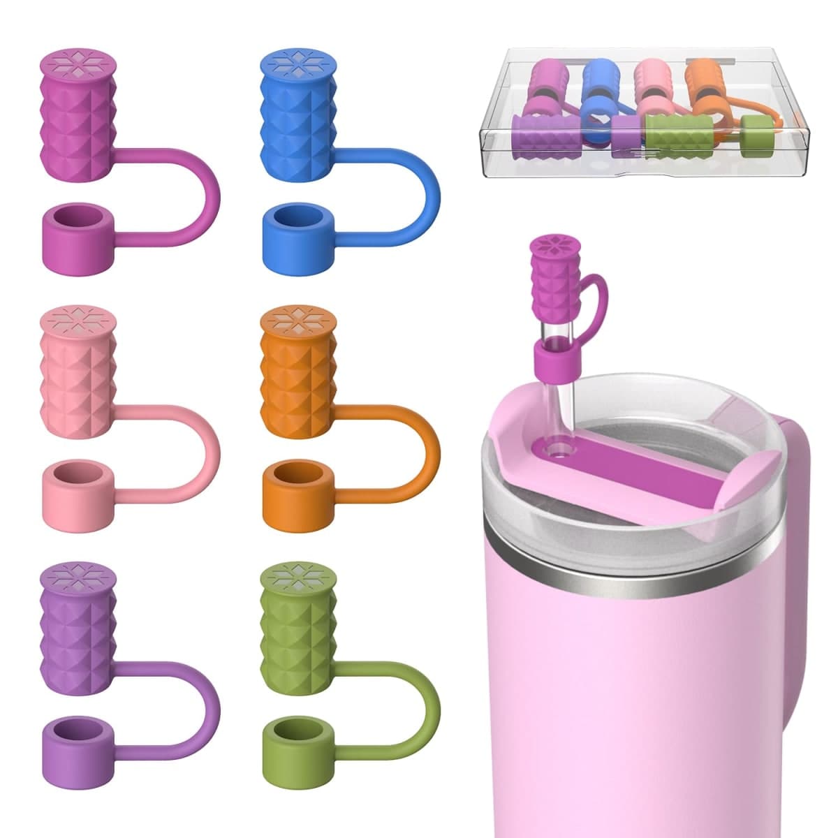VOGOGE 6 Pcs Straw Covers Caps, 0.4in/10mm Straw Toppers for Stanley Cup 30/40 oz, Multicolor — image 1