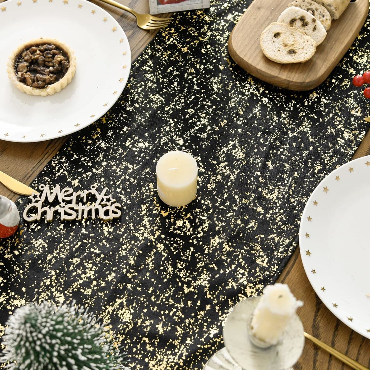 Artoid Mode Black Dutch Fleece Table Runner, Glitter Metallic Foil Holiday Kitchen Dining Table Decoration for Home Party Decor 13x90 Inch thumbnail 3