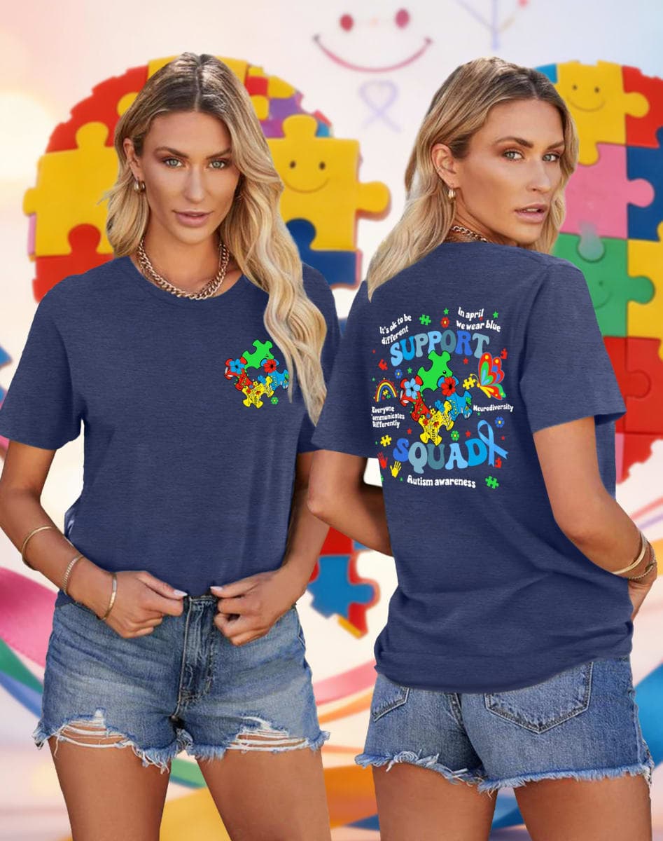 Autism Awareness Shirt for Women Autism Support Tshirt I Am Ausome T-Shirt Puzzle Piece Short Sleeve Tops(DarkBlue2,Large) thumbnail 3